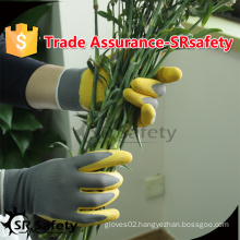 SRSAFETY 13G Knitted polyester Liner coated yellow latex on palm safety working glove,